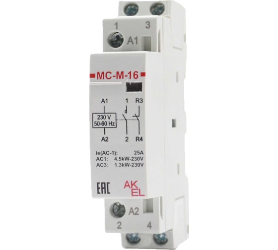Изображение товара Контактор модульный Akel ВА47-МС-М-1-16-20 1 модуль 2NO/16A/230VAC 401201