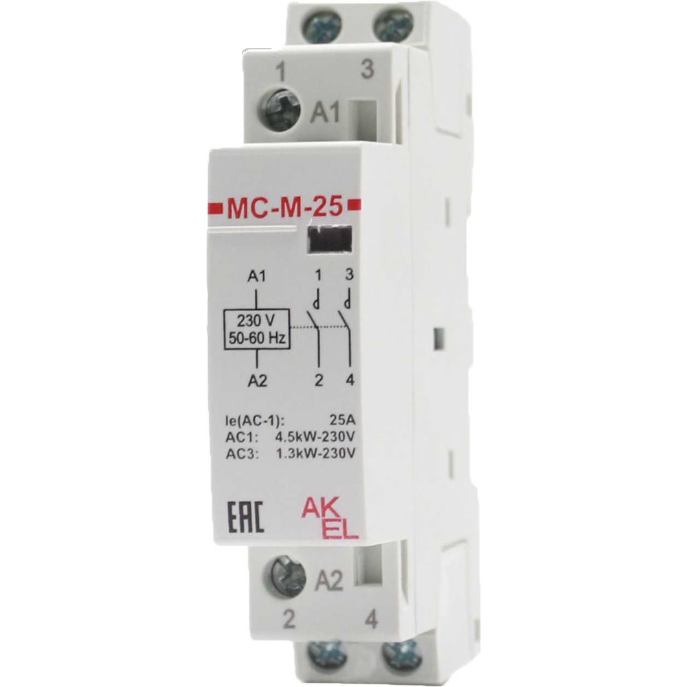Изображение товара Контактор модульный Akel ВА47-МС-М-1-25-20 25A, 230VAC