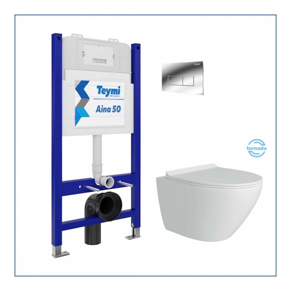 Изображение товара Инсталляция с унитазом Teymi Lina Pro Vortex бесободковый 6 л с клавишей хром