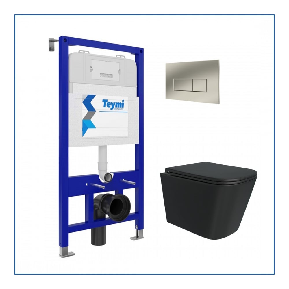 Изображение товара Инсталляция с унитазом комплект 5 в 1 Teymi Helmi Black подвесной безободковый черный