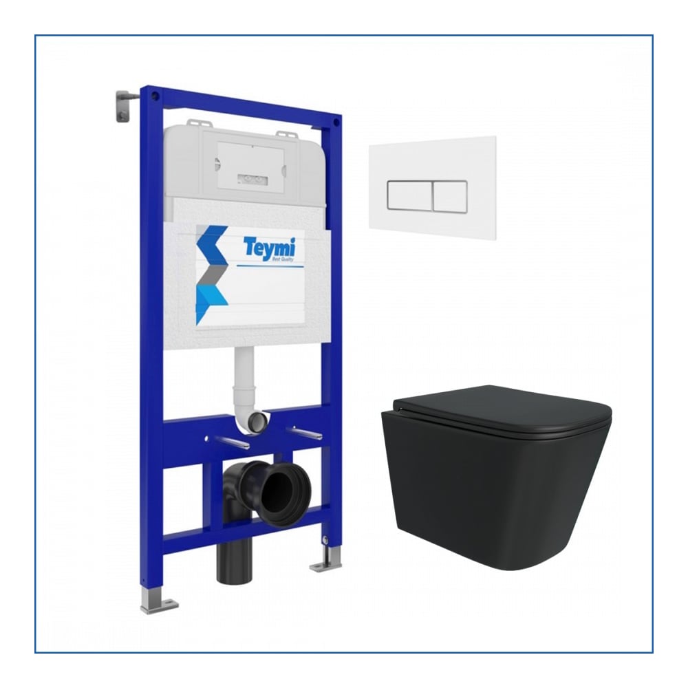 Изображение товара Подвесной унитаз безободковый черный Teymi Helmi Black с инсталляцией 5 в 1