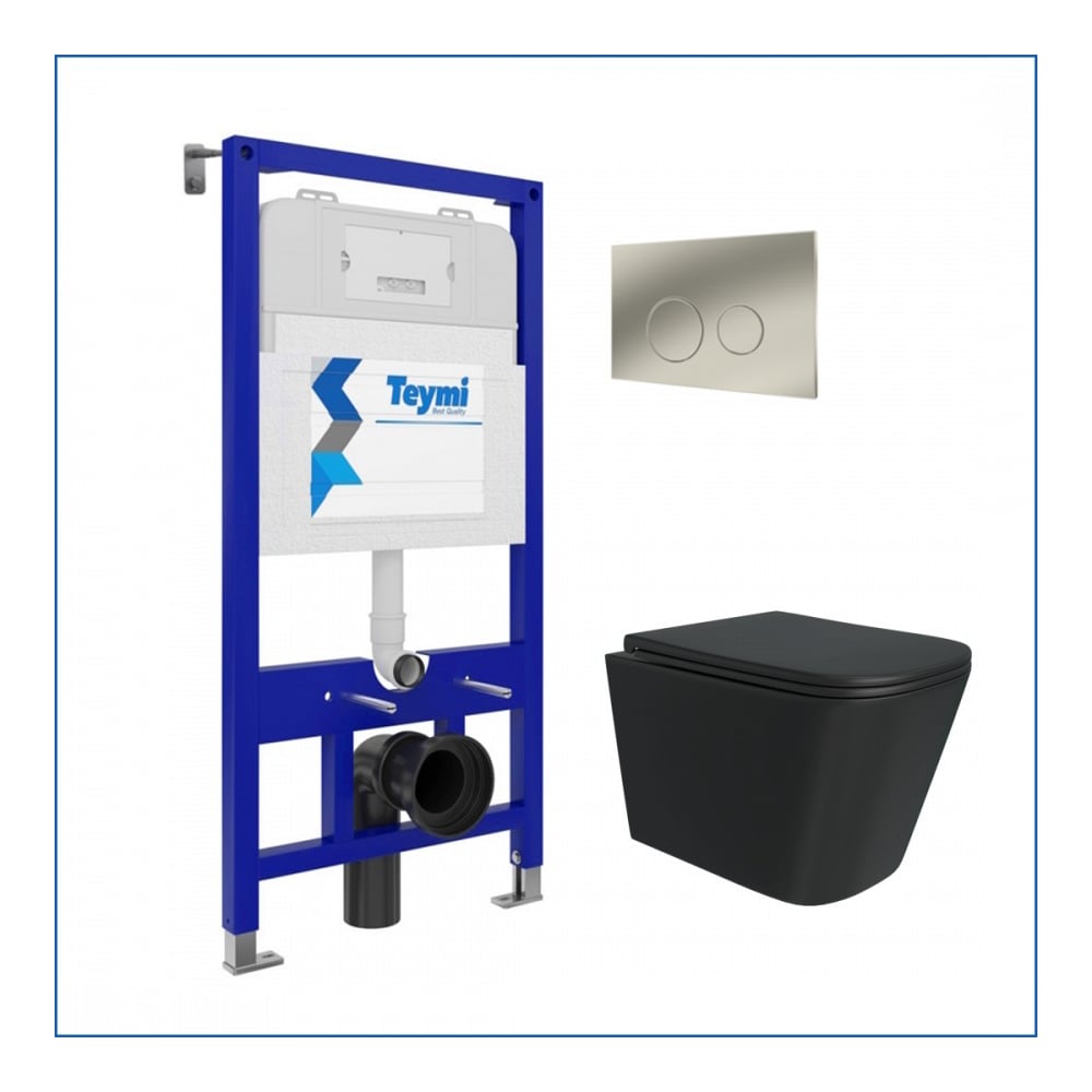 Изображение товара Инсталляция с унитазом 5 в 1 Teymi Helmi Black безободковый черный с кнопкой из нержавеющей стали
