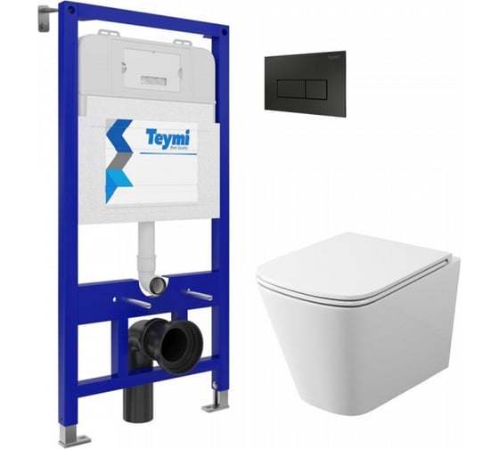 Изображение товара Комплект 5 в 1 Teymi Инсталляция Aina 52 + клавиша смыва Helmi черная + подвесной унитаз с микролифтом Helmi S + крепеж T70726 ЦБ-00285806