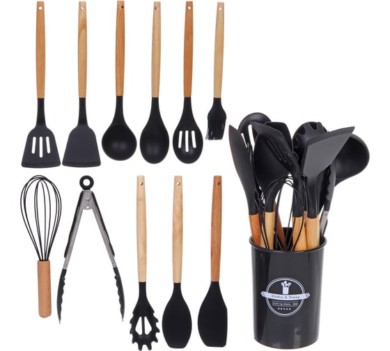 Изображение товара Набор кухонных принадлежностей Селфи Felicità 12шт, черный 312-1048
