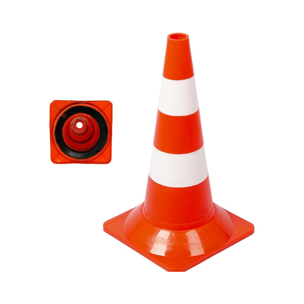 Изображение товара Конус дорожный сигнальный Рзка ООО оранжевый 520 мм 2 белые полосы с утяжелителем КС-2.4