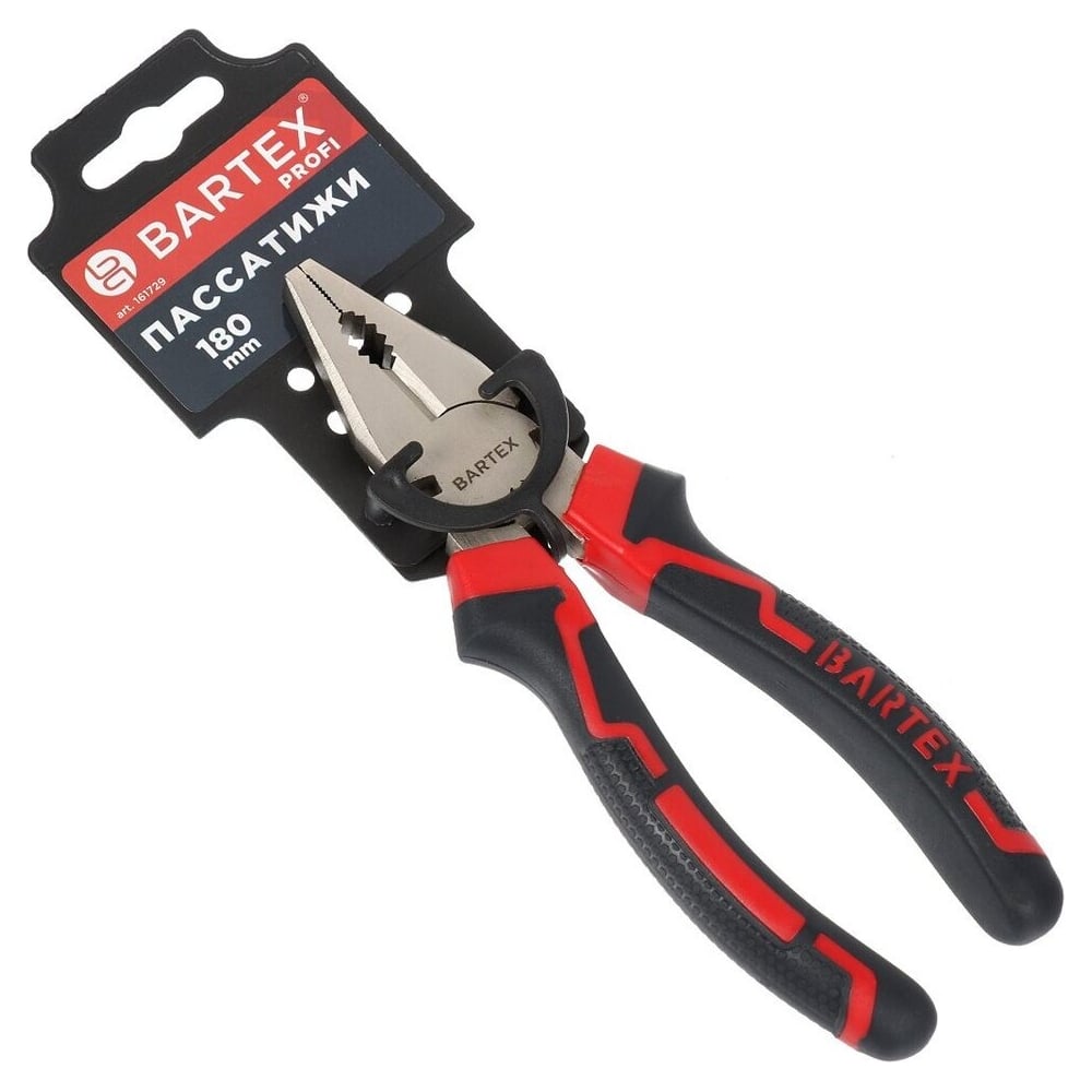 Изображение товара Пассатижи BARTEX Профи 180 мм прямые двухкомпонентные углеродистая сталь