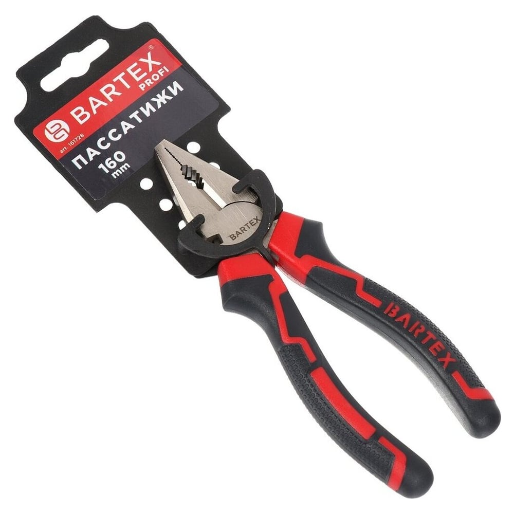 Изображение товара Профессиональные пассатижи BARTEX 160 мм, прямые, углеродистая сталь, двухкомпонентные рукоятки