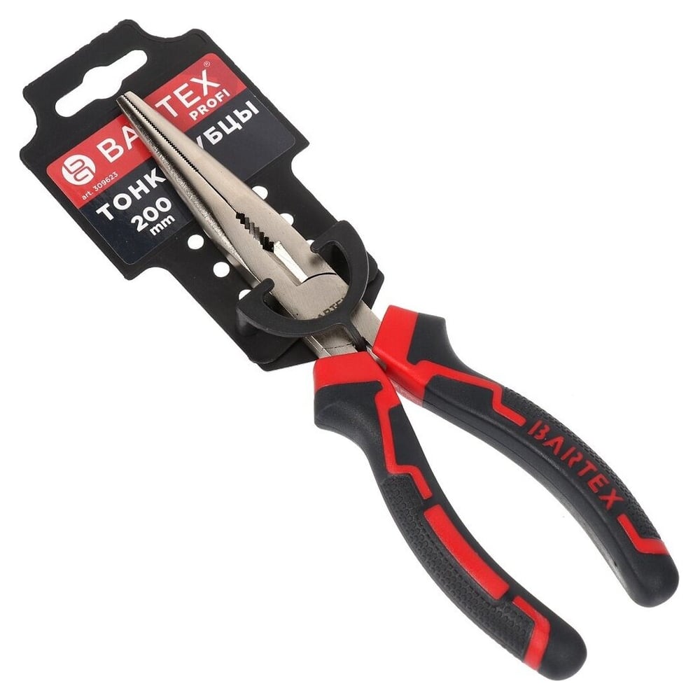 Изображение товара Тонкогубцы BARTEX Профи 200 мм прямые углеродистая сталь Полупрофессиональные