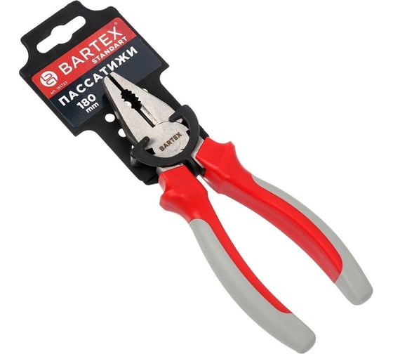 Изображение товара Пассатижи BARTEX Стандарт 180 мм, прямые, двухкомпонентные, углеродистая сталь, 110022 161723
