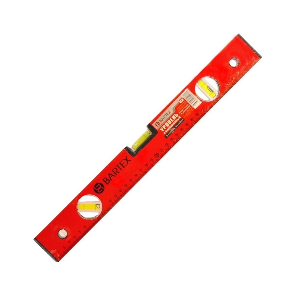 Изображение товара Уровень алюминий BARTEX, 400 мм, 3 глазка, линейка, красный, HJ-92B 142900