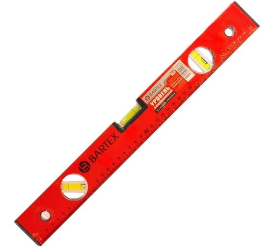 Изображение товара Уровень алюминий BARTEX, 400 мм, 3 глазка, линейка, красный, HJ-92B 142900