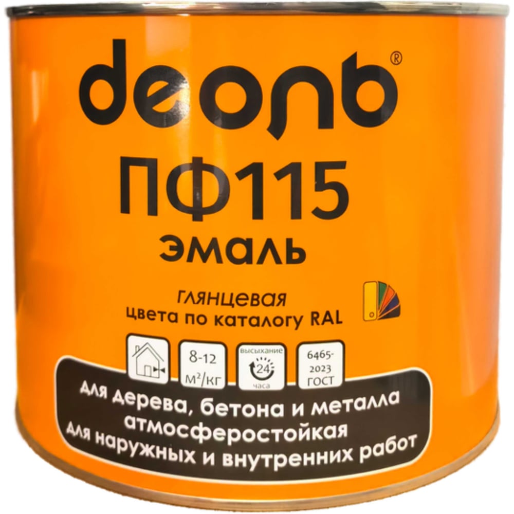 Изображение товара Эмаль алкидная Деоль ПФ-115 белая RAL9016 глянцевая 1.8кг для стен потолков пола металла и дерева