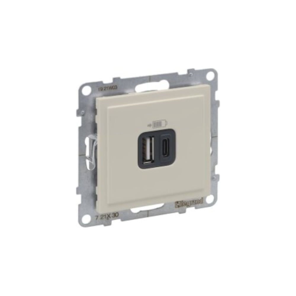 Изображение товара Зарядное устройство Legrand SUNO USB 2 выхода Тип А и Тип С слоновая кость