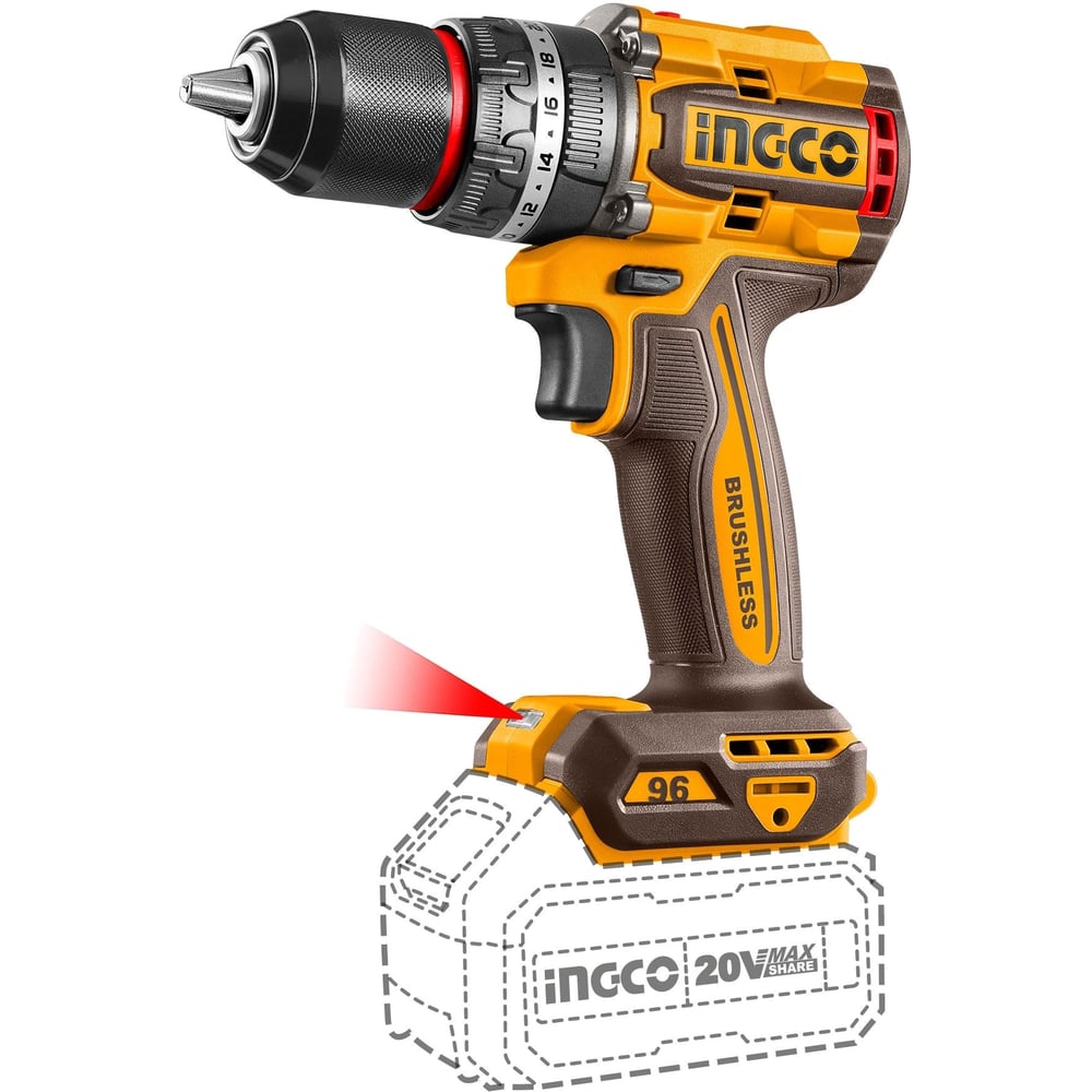 Изображение товара Аккумуляторный ударный шуруповерт INGCO 20B BL 96Hm без АКБ и ЗУ
