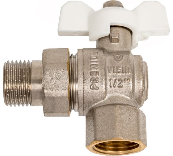 Изображение товара Кран угловой ViEiR с американкой, 1/2, бабочка белая, для подключения сантехники VER47B
