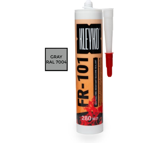 Изображение товара Огнестойкий силиконовый нейтральный герметик серый KLEYKO FR-101, 280 мл, серый FRG