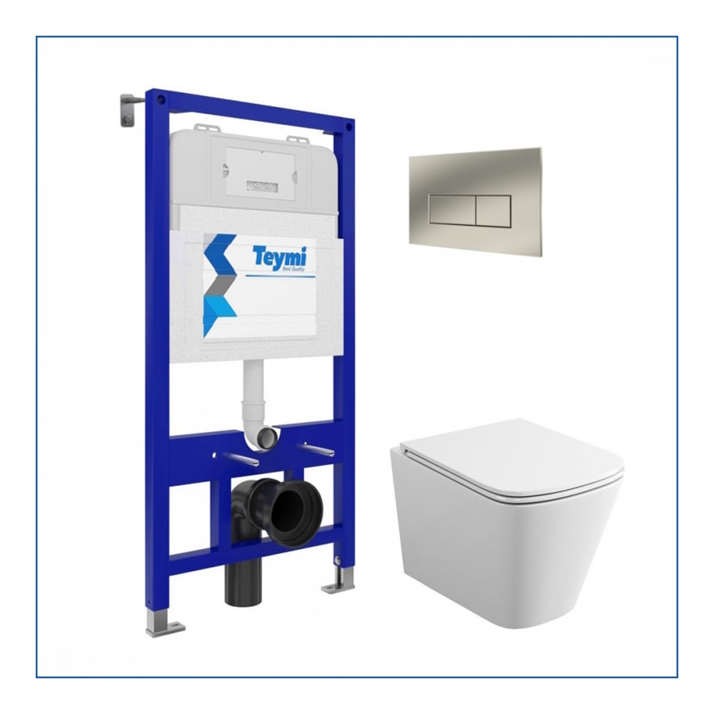 Изображение товара Инсталляция с унитазом Teymi Helmi S комплект 5 в 1 безободковый подвесной
