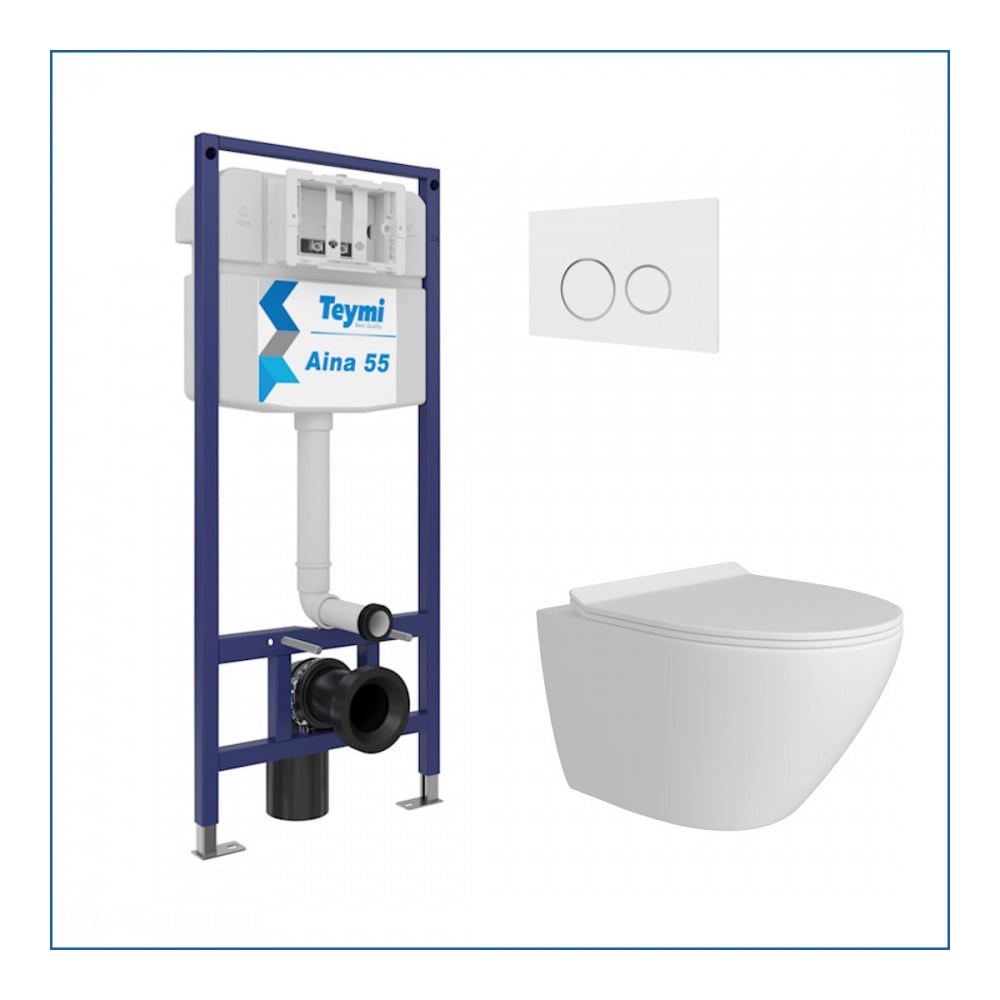 Изображение товара Инсталляция с унитазом Teymi Lina Pro 5 в 1 подвесной безободковый белый
