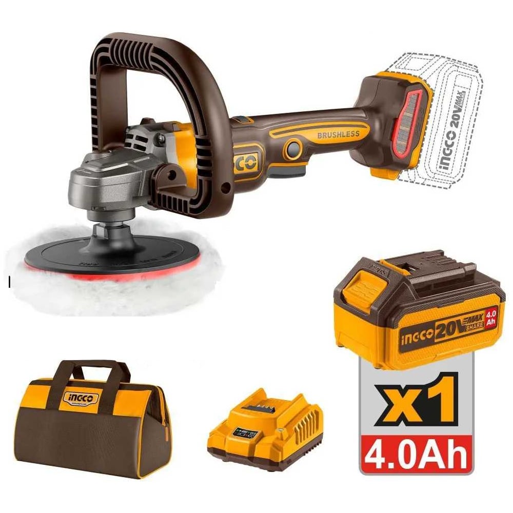 Изображение товара Аккумуляторная угловая полировальная машина INGCO 20В INDUSTRIAL APLI2018 профессиональный инструме