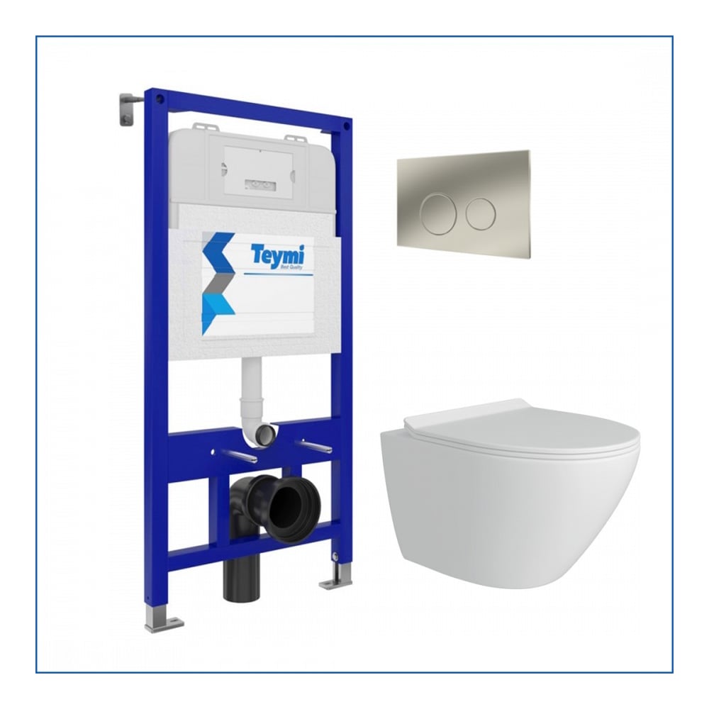 Изображение товара Инсталляция с унитазом Teymi Lina Pro комплект 5 в 1 подвесной безободковый антивсплеск