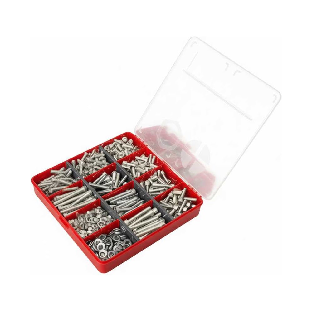 Изображение товара Набор винтов 23 болта М6 с гайками и шайбами в органайзере