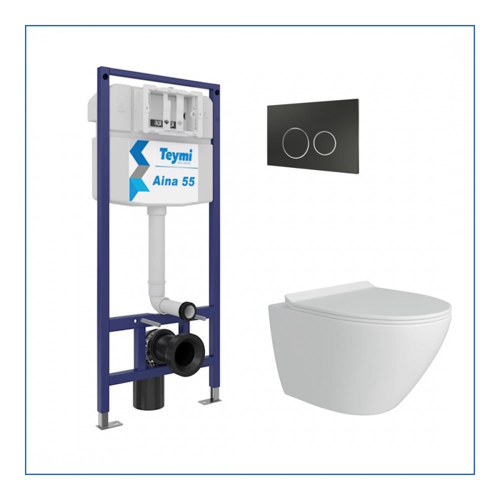 Изображение товара Инсталляция с унитазом Teymi комплект 5 в 1 Lina Pro черный/хром