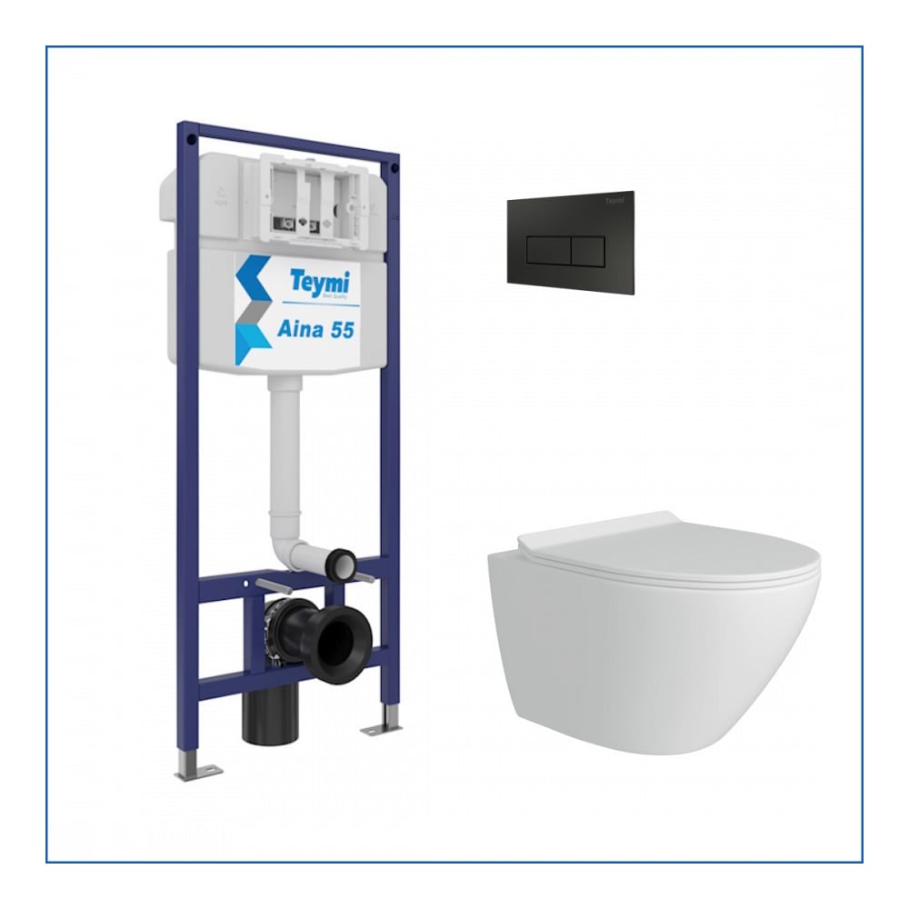 Изображение товара Инсталляция с унитазом Teymi 5 в 1 безободковый Lina Pro с кнопкой черной F13863