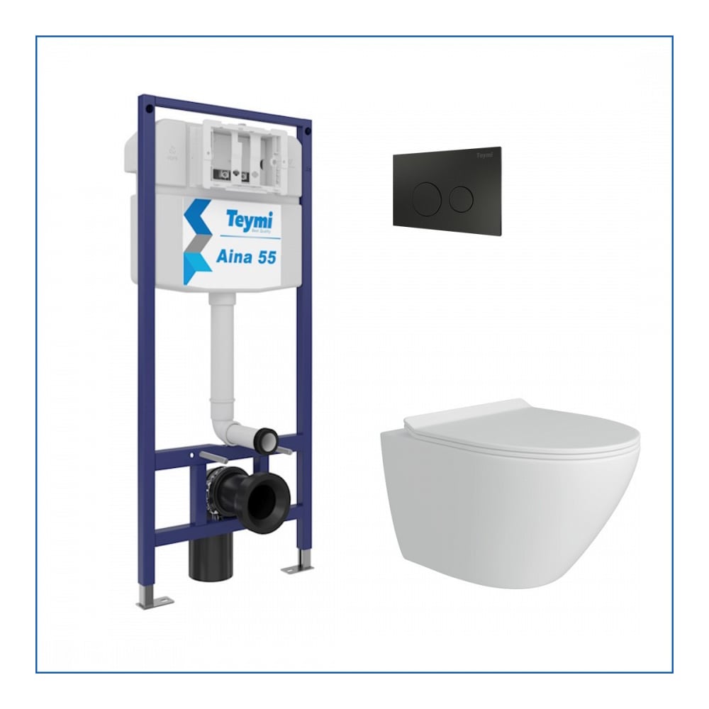 Изображение товара Инсталляция с унитазом Teymi Lina Pro 5 в 1 подвесной безободковый с кнопкой черный