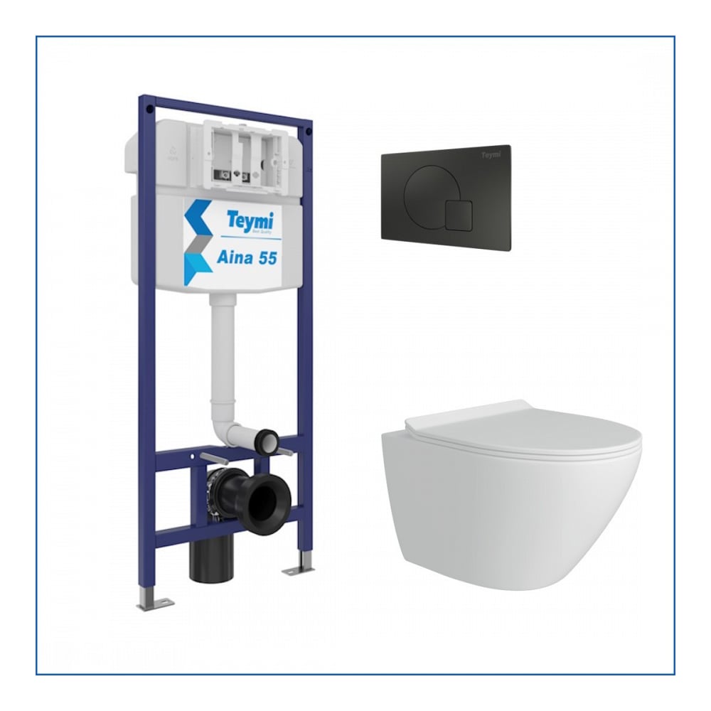 Изображение товара Инсталляция с унитазом Teymi Lina Pro комплект 5 в 1 подвесной безободковый
