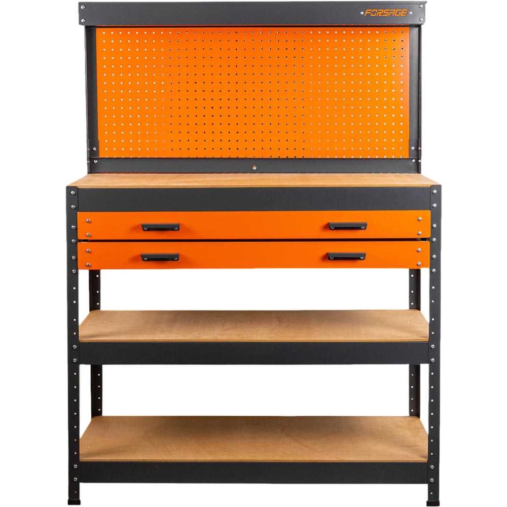 Изображение товара Верстак металлический Forsage 1000х400х1400 мм с двумя выдвижными полками