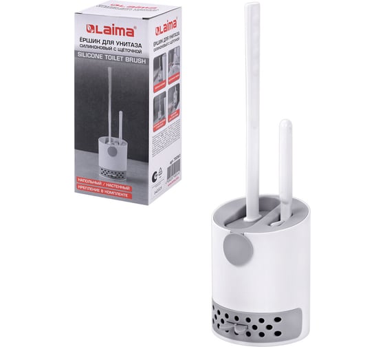Изображение товара Ершик для унитаза LAIMA силиконовый (плоский) + щеточка, напольный / настенное крепление, , 700561