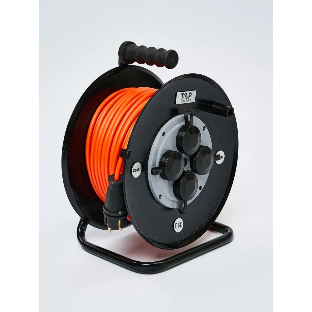 Изображение товара Удлинитель ТОРЭЛЕКТРО ПВС 4000 Вт 25м IP44 с крышками и 4 розетками