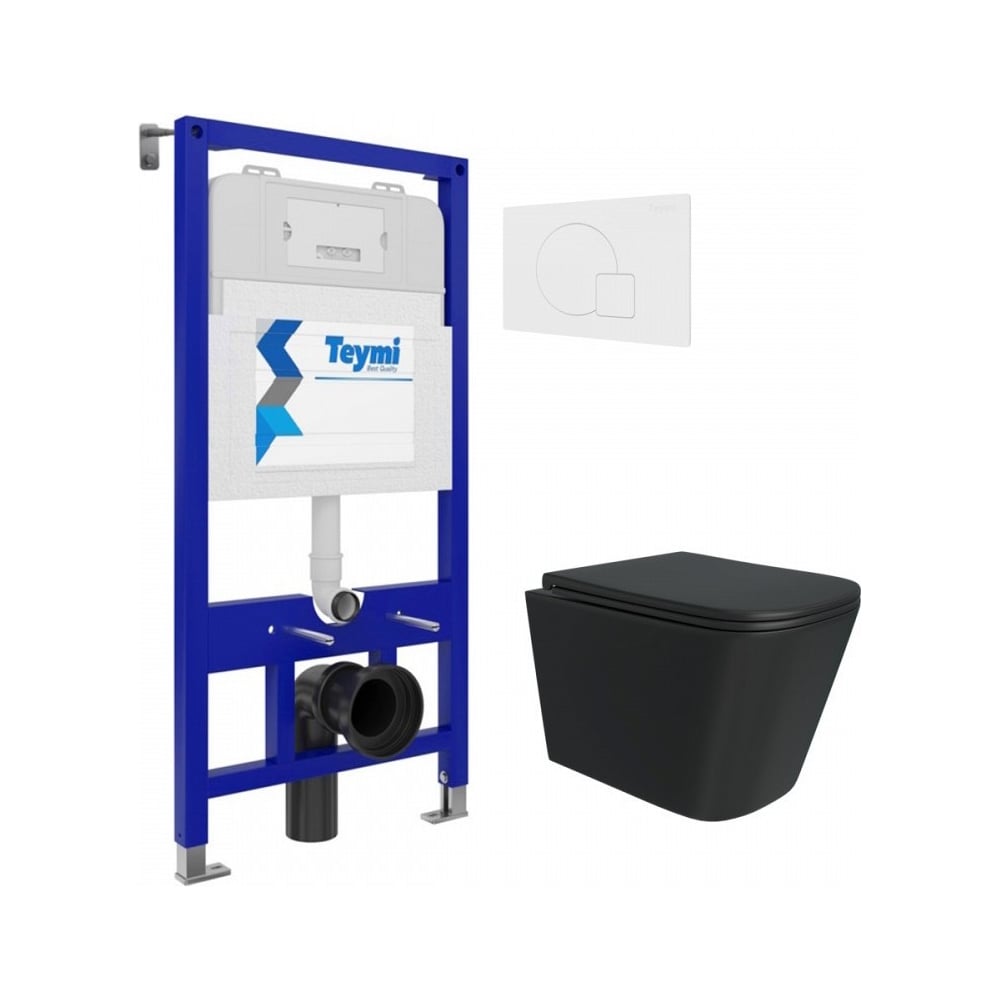 Изображение товара Комплект унитаз с инсталляцией Teymi Aina 52 современный дизайн черный