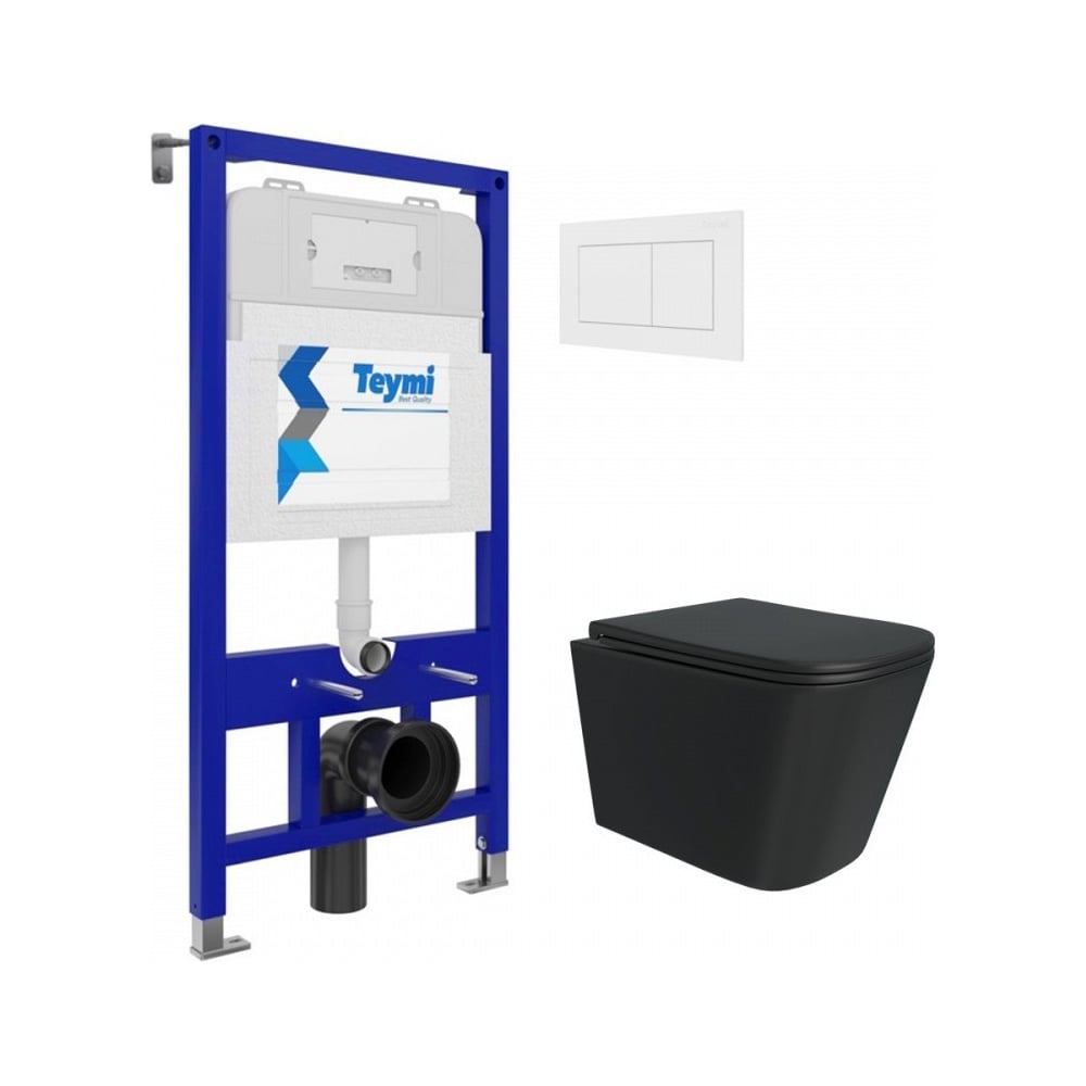 Изображение товара Комплект Teymi для унитаза и инсталляции Aina с черным унитазом Helmi