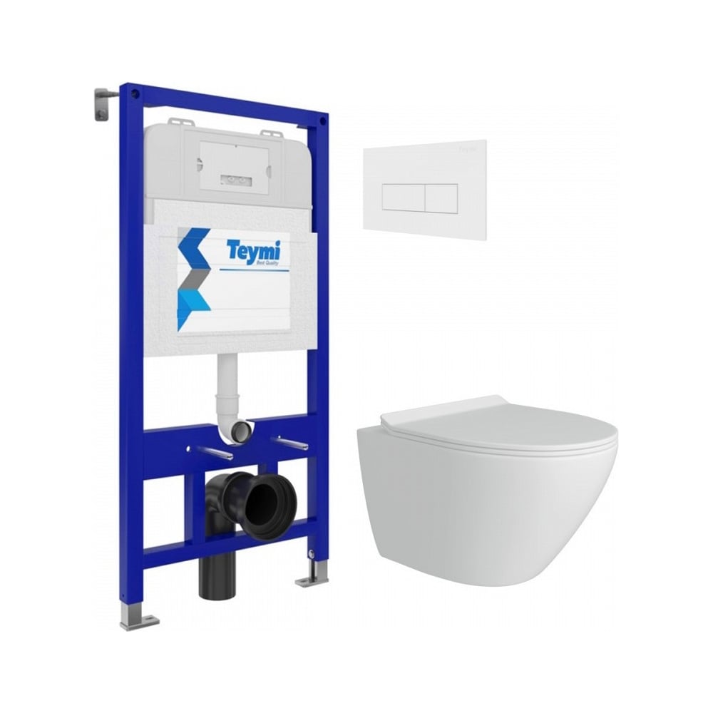 Изображение товара Комплект Teymi: инсталляция Aina 52, белый унитаз Lina Pro, клавиша Helmi бели