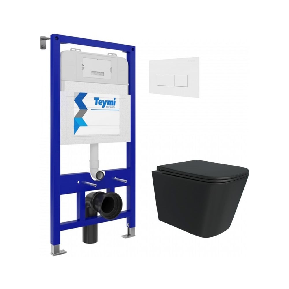 Изображение товара Комплект для унитаза Teymi Aina 52 с инсталляцией и клавишей Helmi черный