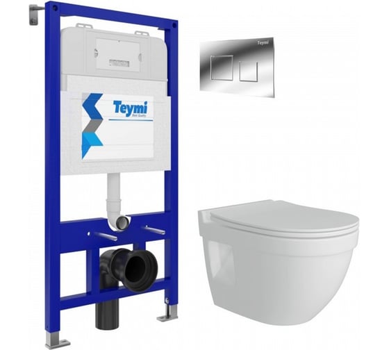 Изображение товара Комплект Teymi Готовое решение: Инсталляция Aina 52 + клавиша смыва Kati хром + подвесной унитаз T70803 ЦБ-00298883
