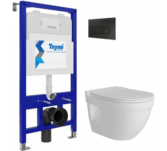 Изображение товара Комплект Teymi Готовое решение: Инсталляция Aina 52 + клавиша смыва Helmi черная + подвесной унитаз T70798 ЦБ-00298886