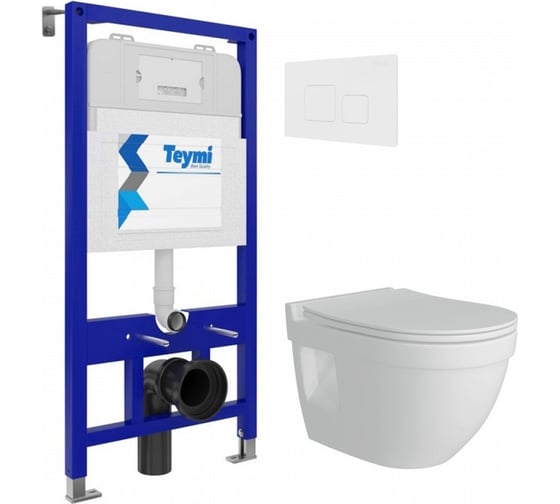 Изображение товара Комплект Teymi Готовое решение: Инсталляция Aina 52 + клавиша смыва Kati белая + унитаз Vitra Pro F00477 ЦБ-00298839