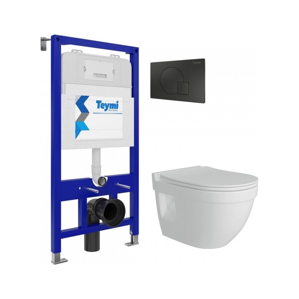 Изображение товара Комплект унитаза Vitra Aina 52 с инсталляцией и клавишей Ellie черный