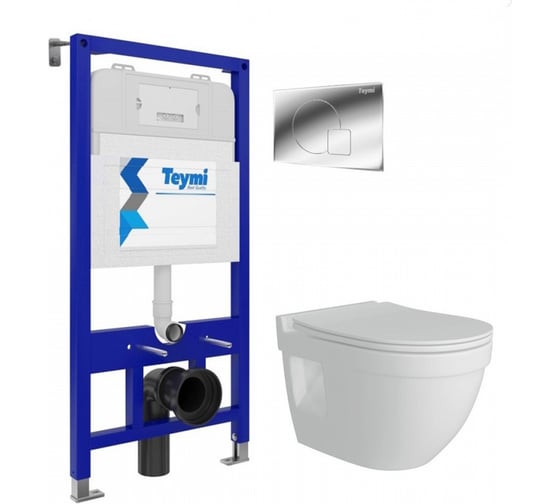 Изображение товара Комплект Teymi Готовое решение: Инсталляция Aina 52 + клавиша смыва Ellie хром + унитаз Vitra Pro F00478 ЦБ-00298836