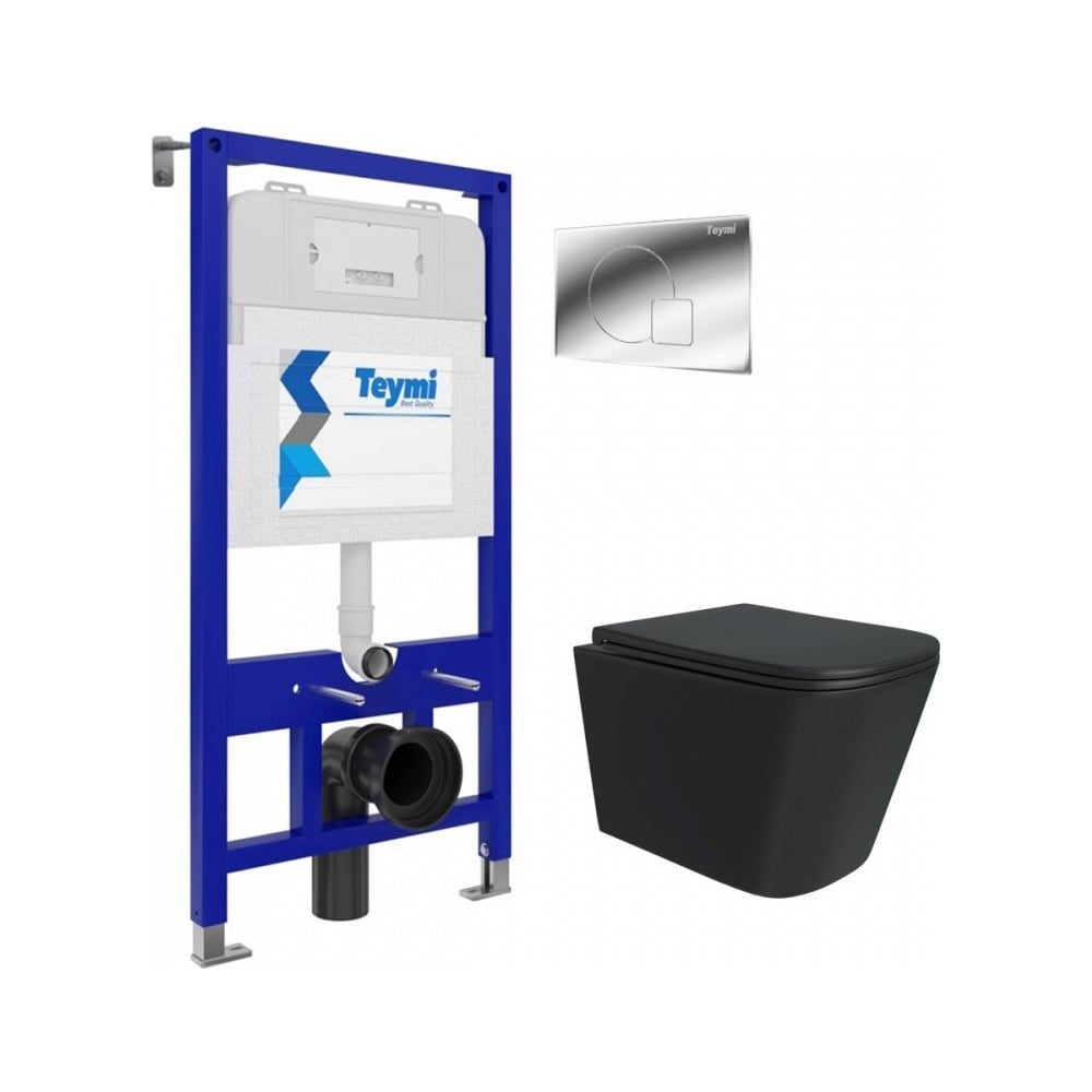 Изображение товара Комплект унитаз и инсталляция Aina 52 с черным унитазом Helmi и клавишей Ellie хром