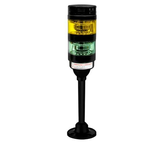 Изображение товара Светосигнальная колонна XSON d=70 мм, стойка 135 мм, прерывистый звук, цвета: желтый, зеленый, 24 В DC, IP53 XSON-BTL70BK-S2PFYG-LN24-135