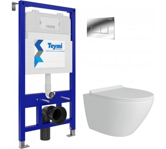 Изображение товара Комплект Teymi Готовое решение: Инсталляция Aina 52 + клавиша смыва Helmi хром + унитаз Lina Pro F00777 ЦБ-00285800