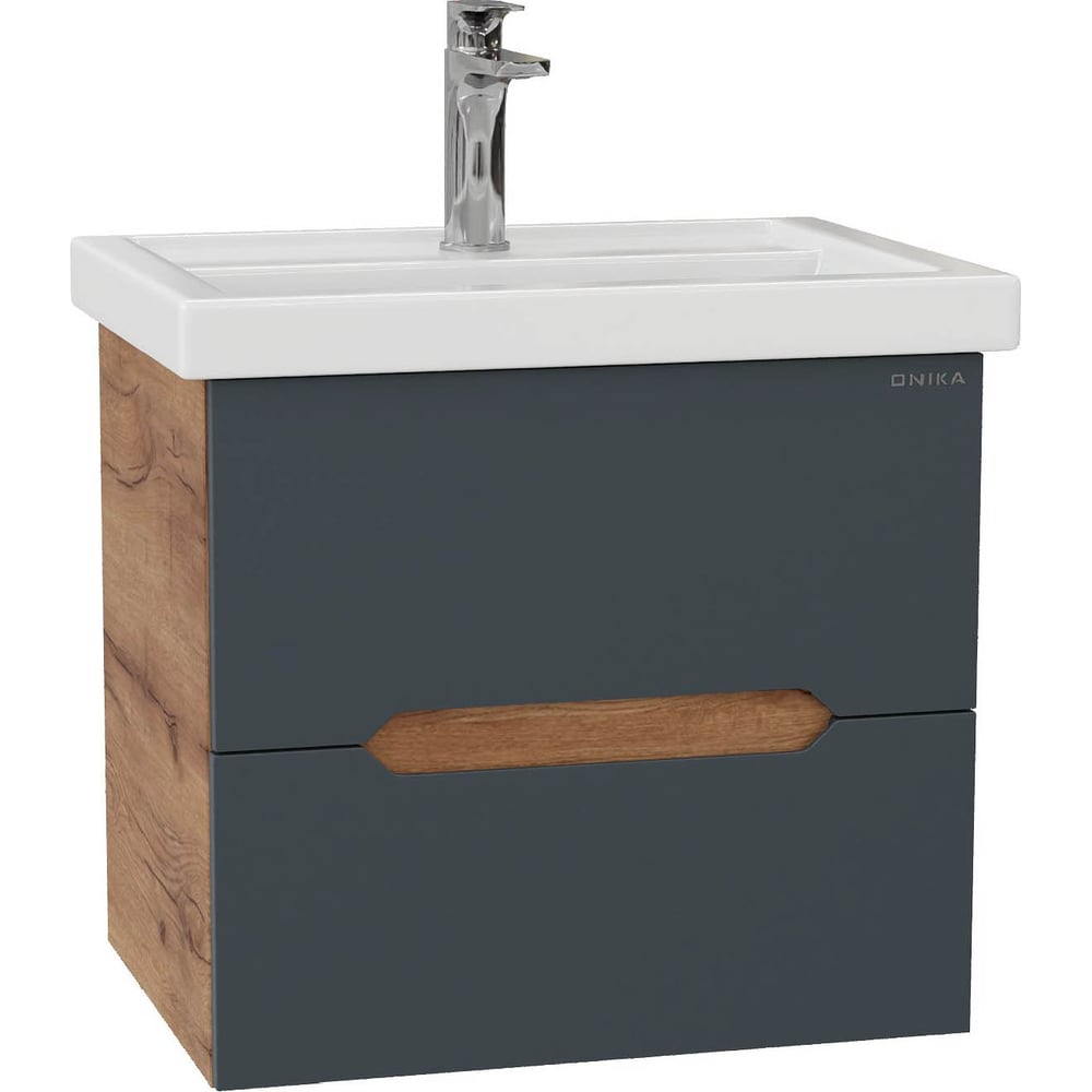 Изображение товара Тумба с раковиной Onika Айленд 60 подвесная графит дуб крафт золотой