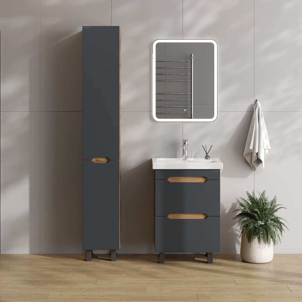 Изображение товара Тумба с раковиной Onika Айленд 50 напольная графит дуб крафт золотой