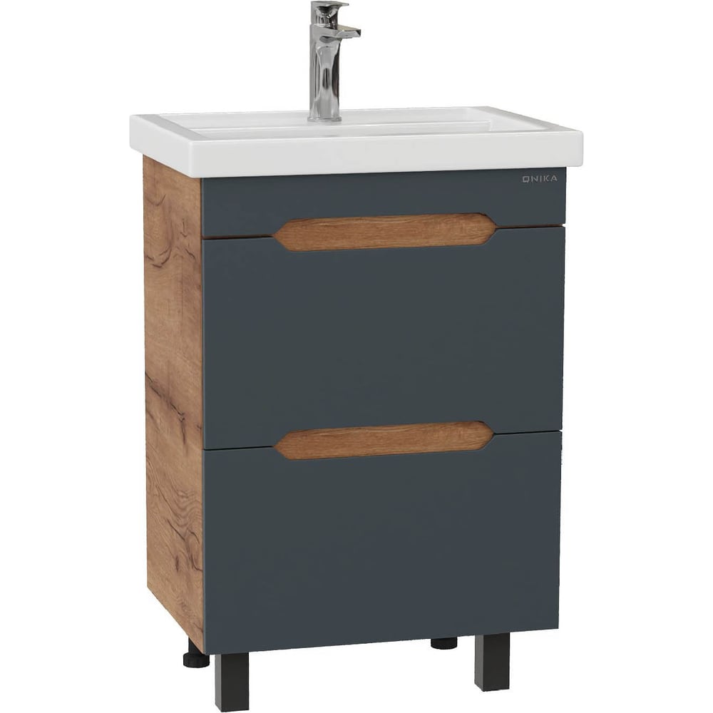 Изображение товара Тумба с раковиной Onika Айленд 60 в графите и дубе крафт золотом