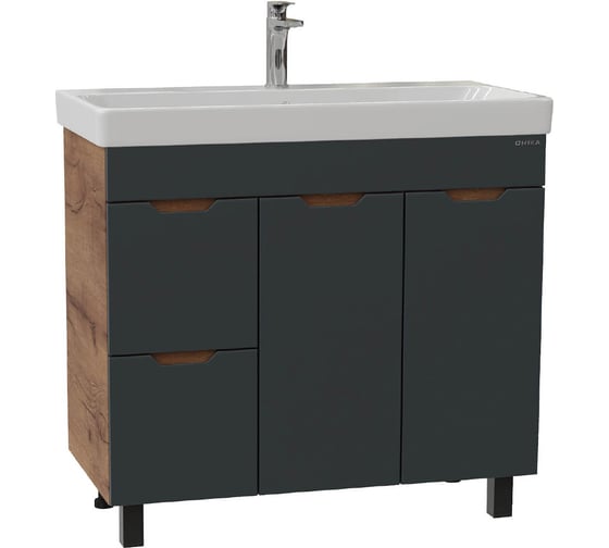 Изображение товара Тумба с раковиной Onika Айленд 90 напольная, графит/дуб крафт золотой, с корзиной (ум. Адриана 90) 109032