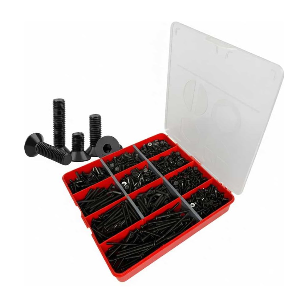 Изображение товара Винты 23 Болта потайные М4 черные к.п.10.9 DIN7991 органайзер набор 2 20000052
