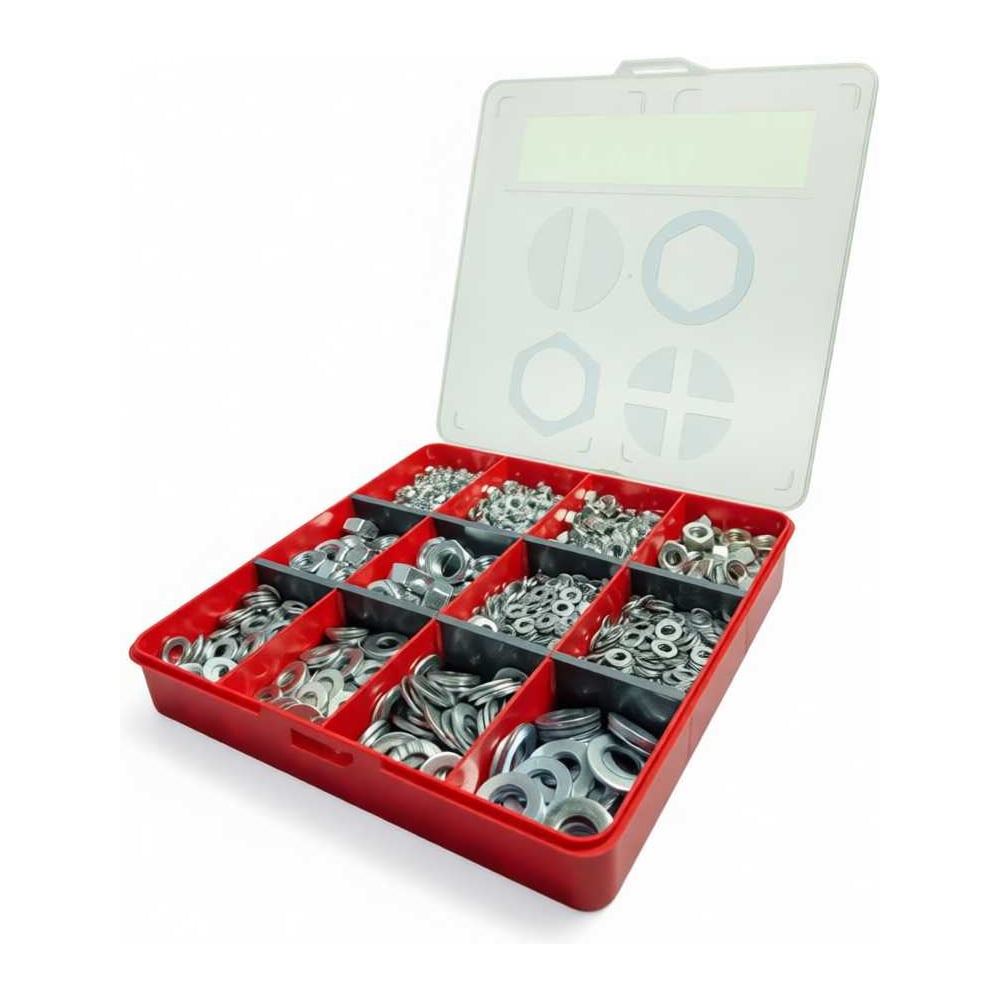 Изображение товара Набор гаек и болтов DIN934 с шайбами М4-М12 в органайзере